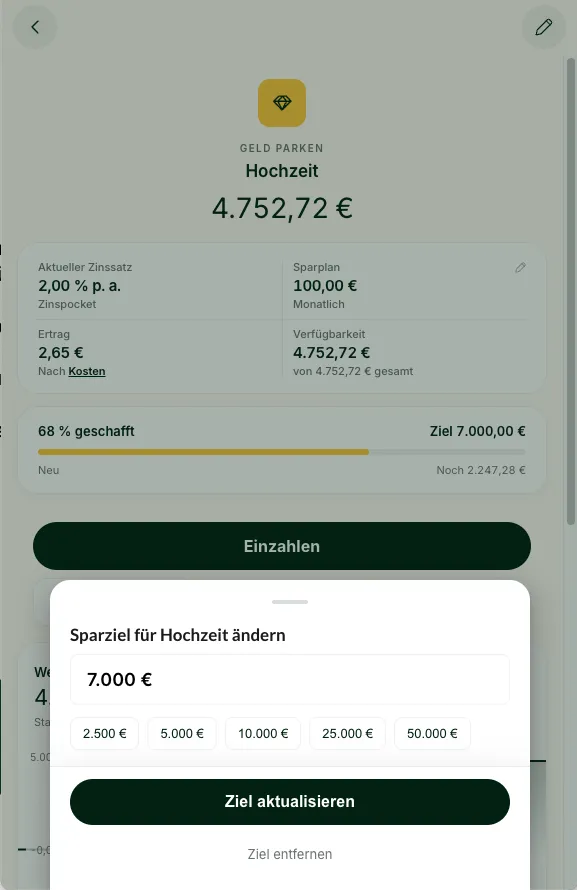 Sparziel hinterlegen