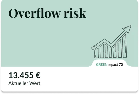 Depotkarte in der Evergreen-App: 'Overflow risk', GREENimpact 70, aktueller Wert 13.455 €