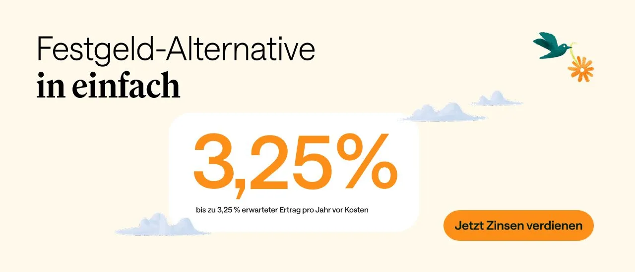 ZinsPocket Plus Banner: Festgeld-Alternative in einfach – bis zu 3,25 % erwarteter Ertrag pro Jahr vor Kosten