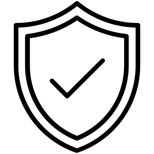 Liniensymbol eines Schilds mit Häkchen als Sinnbild für Sicherheit